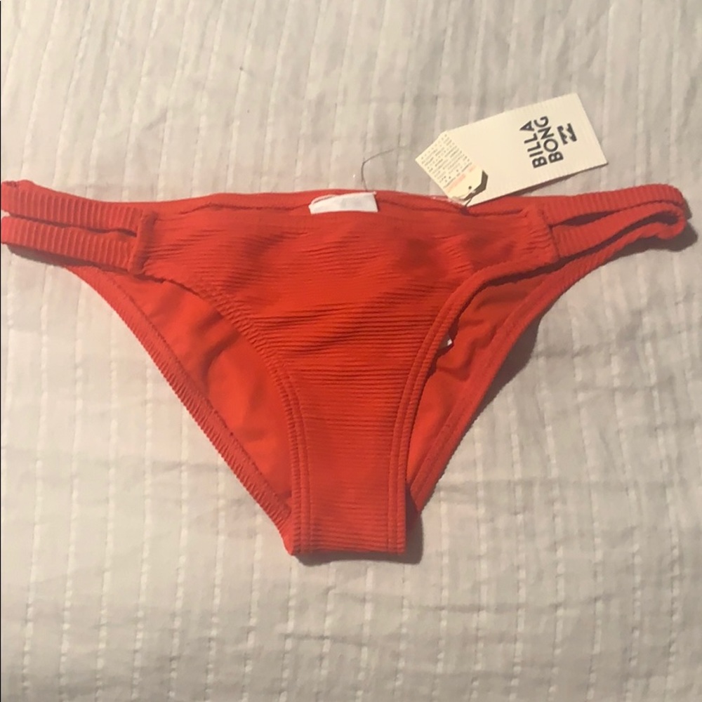 Red Ribbed Low Rise Bikini Bottoms - Size Medium